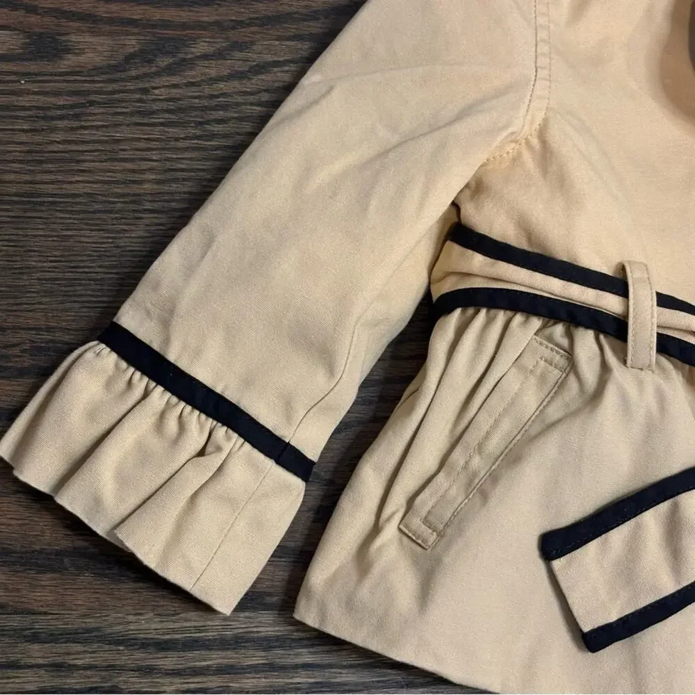 Janie and Jack Collection Tan Black Trim Belted Cotton Trench Coat 12-18 Months